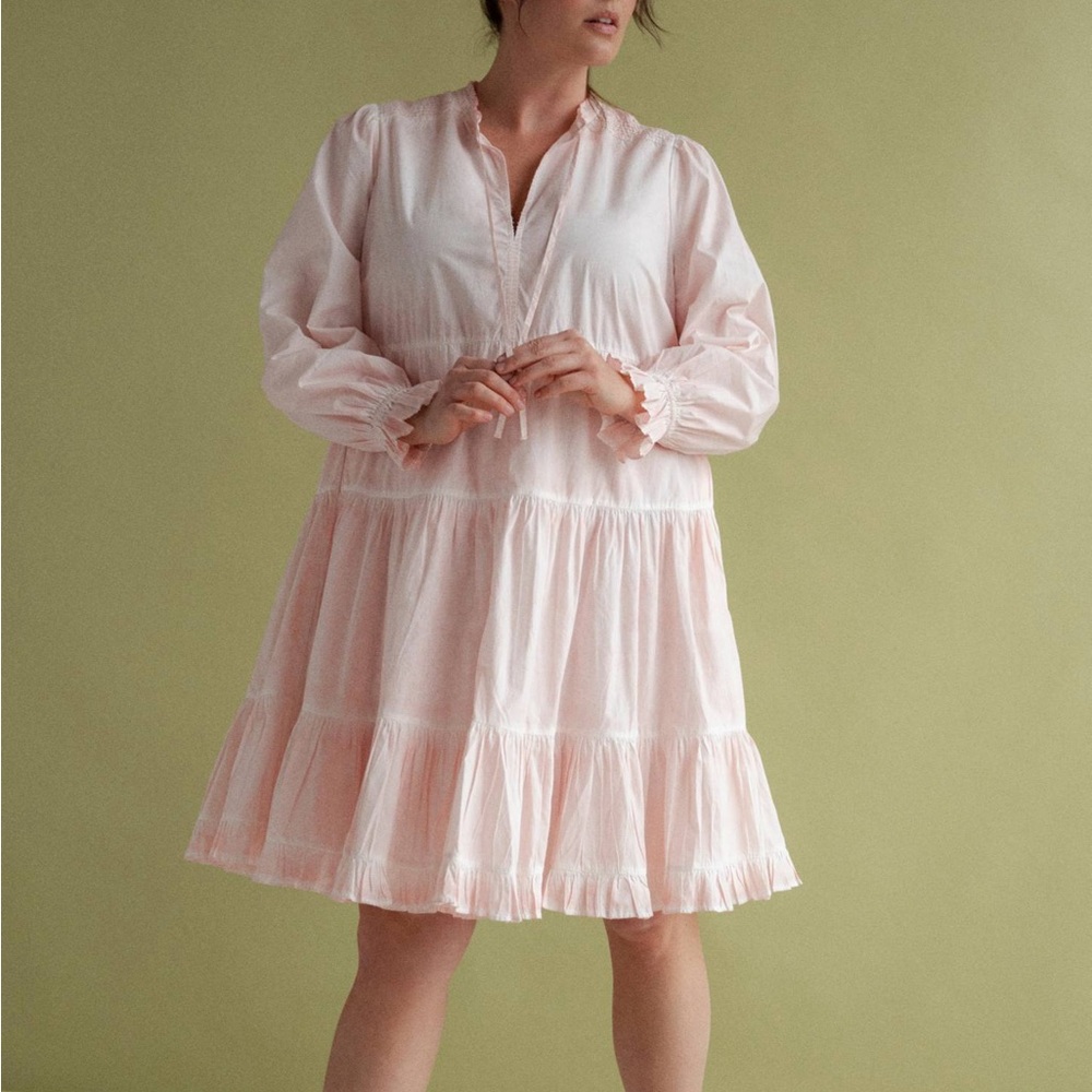 Anthropologie Othilia Soft Pink and White Tiered Desdemona Dress - Picture 3 of 8